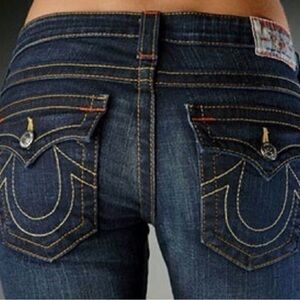 True Religion Dark Blue Women's Jeans with Contrast Stitching